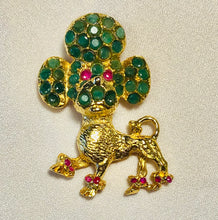 Load image into Gallery viewer, Genuine Emerald and Ruby Dog Brooch
