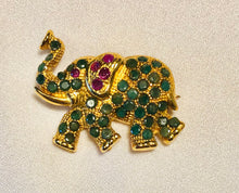 Load image into Gallery viewer, Genuine Emerald and Ruby Elephant Brooch
