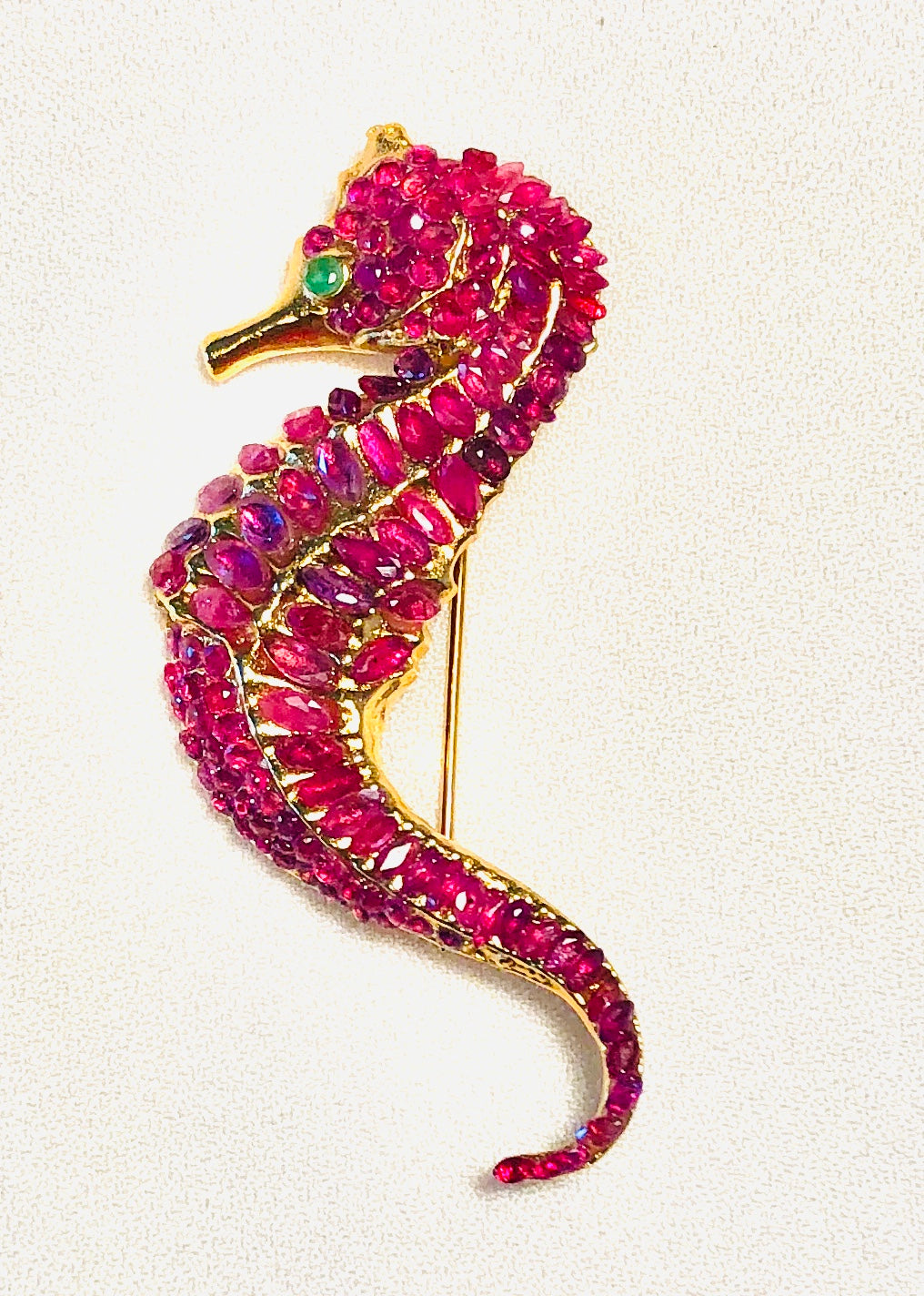 Genuine Ruby and Emerald Seahorse Brooch