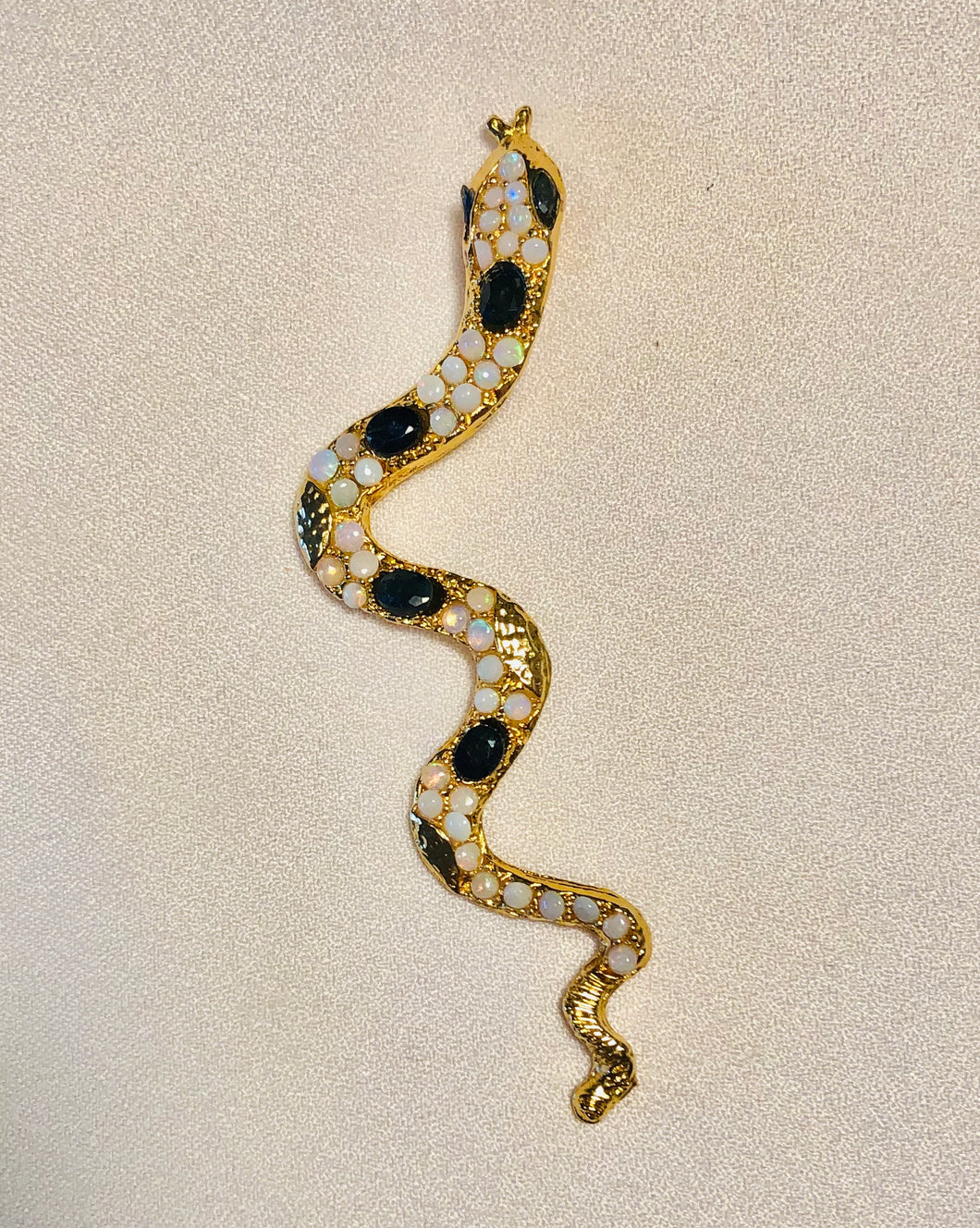 Genuine Sapphire and Opal Snake Brooch
