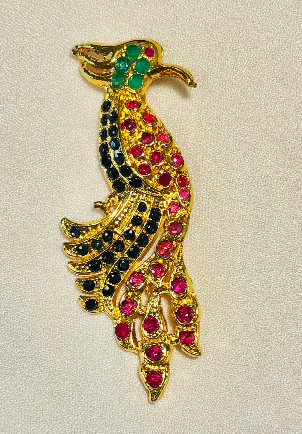 Genuine Sapphire, Ruby and Emerald Cockatoo Brooch