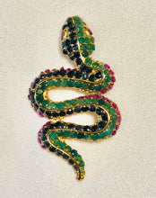 Load image into Gallery viewer, Genuine Sapphire, Emerald and Ruby Snake Brooch
