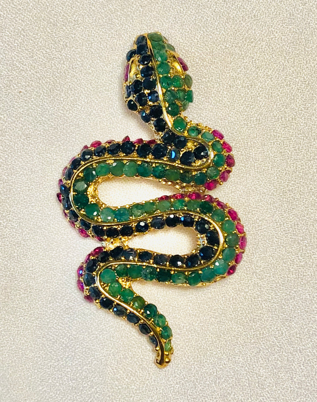 Genuine Sapphire, Emerald and Ruby Snake Brooch