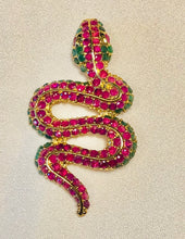 Load image into Gallery viewer, Genuine Ruby and Emerald Snake Brooch
