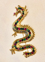 Load image into Gallery viewer, Genuine Ruby, Emerald and Sapphire Dragon Brooch
