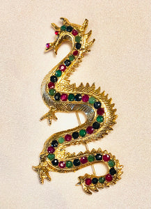 Genuine Ruby, Emerald and Sapphire Dragon Brooch