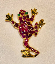 Load image into Gallery viewer, Genuine Ruby and Emerald Eyes Frog Brooch
