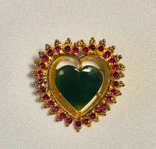 Load image into Gallery viewer, Genuine Ruby and Jade Heart Brooch
