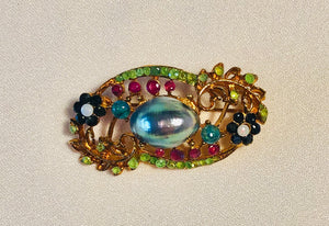 Genuine Sapphire, Emerald, Ruby, Sebu Pearl and Opal Brooch