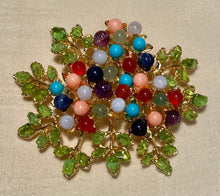 Load image into Gallery viewer, Peridot and Multi-stone Flower Brooch

