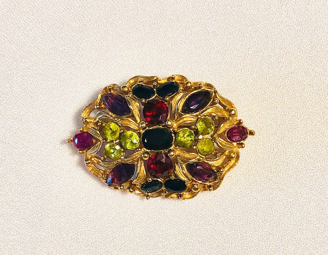 Genuine Sapphire, Ruby and Emerald Brooch
