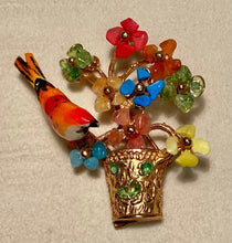 Load image into Gallery viewer, Multi-Stone Bird in Flower Pot Brooch
