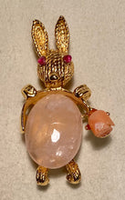 Load image into Gallery viewer, Rose Quartz, Coral and Ruby Bunny Brooch
