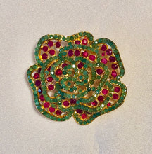 Load image into Gallery viewer, Genuine Emerald and Ruby Flower Brooch
