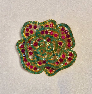 Genuine Emerald and Ruby Flower Brooch