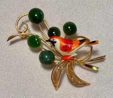 Load image into Gallery viewer, Filigree Hand Painted Bird Jade Brooch

