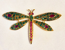 Load image into Gallery viewer, Genuine Ruby and Emerald Dragonfly Brooch
