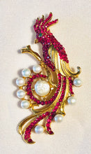 Load image into Gallery viewer, Genuine Ruby, Fresh Water Pearl and Emerald Eye Parrot Brooch
