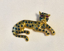 Load image into Gallery viewer, Genuine Sapphire and Ruby Eyes Leopard Brooch
