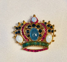 Load image into Gallery viewer, Genuine Ruby, Emerald, Sapphire and Opal Crown Brooch
