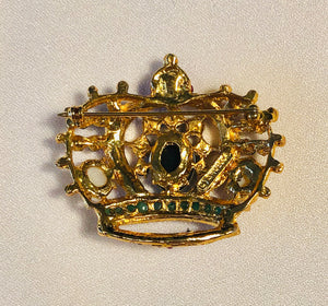 Genuine Ruby, Emerald, Sapphire and Opal Crown Brooch