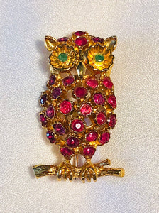 Genuine Ruby and Emerald Owl Brooch