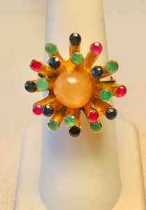 Genuine Sapphire, Emerald, Ruby and Moonstone Ring