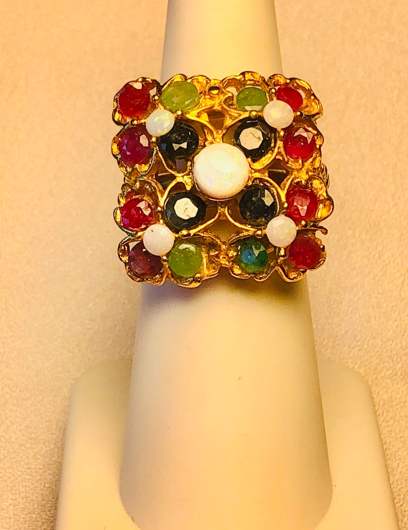 Genuine Ruby, Emerald, Sapphire and Opal Ring