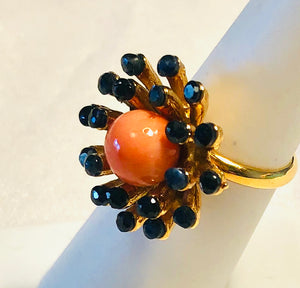 Genuine Sapphire and Coral Ring
