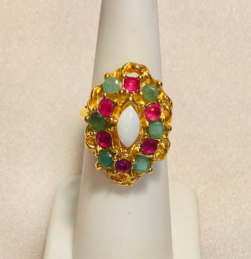 Genuine Ruby, Emerald and Opal Ring