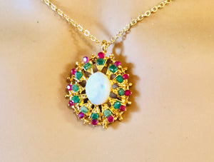 Genuine Ruby, Emerald and Opal Necklace