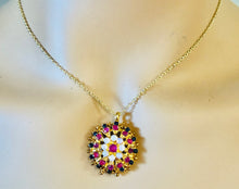 Load image into Gallery viewer, Genuine Sapphire, Ruby, and Opal Rosette Pendant Necklace
