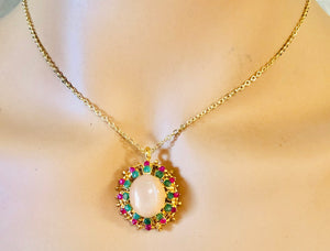 Genuine Ruby, Emerald and Moonstone Necklace
