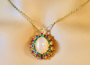 Genuine Ruby, Emerald and Moonstone Necklace