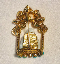 Load image into Gallery viewer, Turquoise, Pearl, Coral and Jadeite Buddha Brooch

