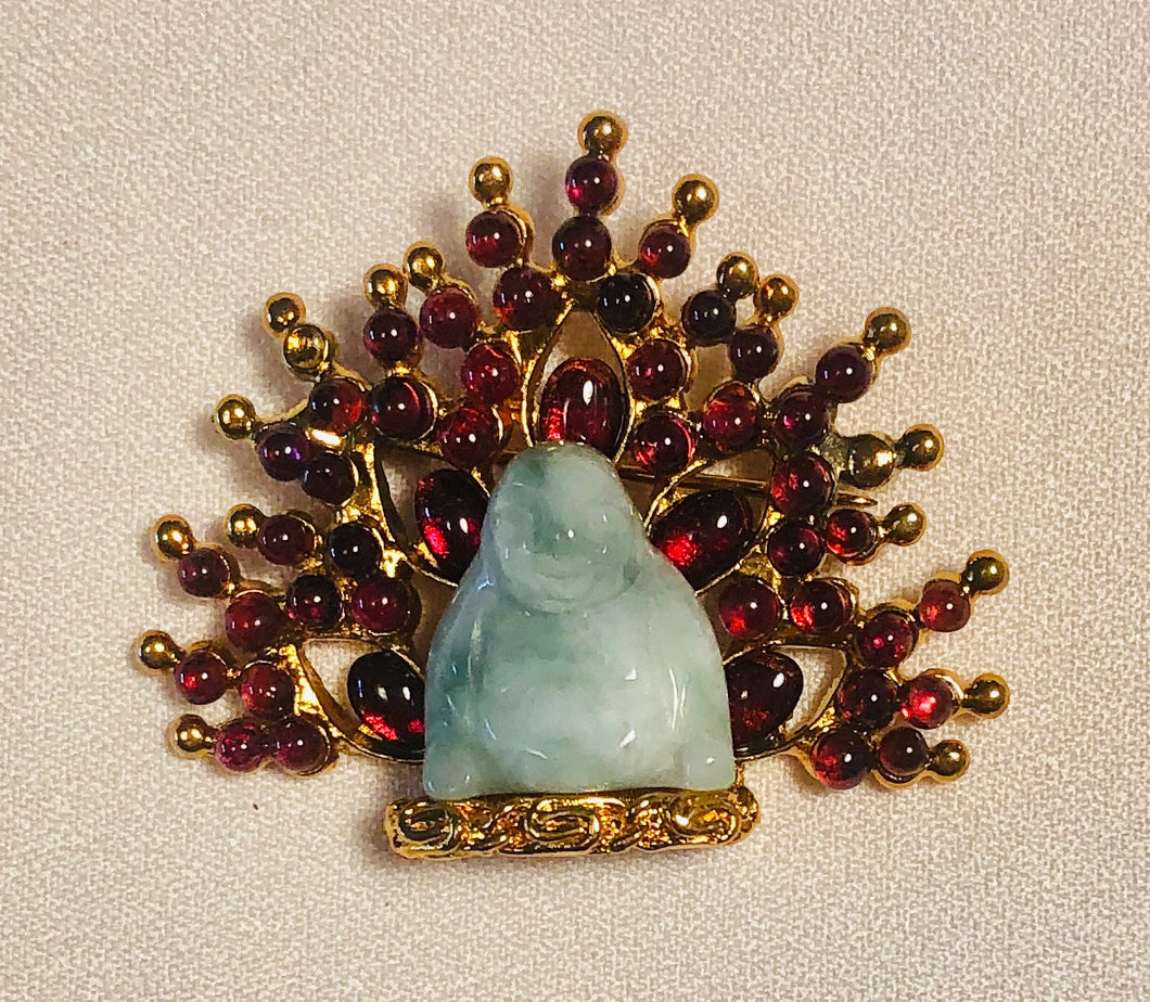 Garnet and Jadeite Brooch