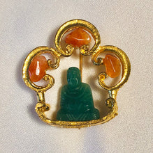 Load image into Gallery viewer, Carnelian and Nephrite Jade Buddha Brooch
