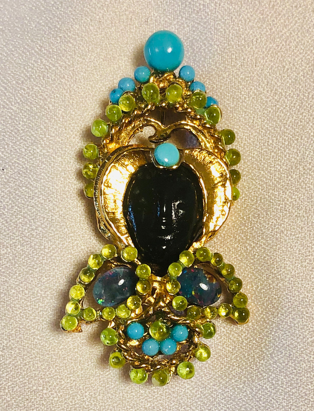 Peridot, Turquoise and Blue Opal Brooch