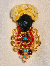 Load image into Gallery viewer, Blackamoor Coral, Garnet, Turquoise and Howlite Brooch
