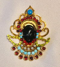Load image into Gallery viewer, Peridot, Garnet, Turquoise, Coral and Pearl Blackamoor Brooch
