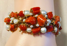 Load image into Gallery viewer, Coral and Fresh Water Pearl Bracelet
