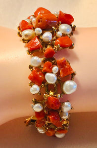 Coral and Fresh Water Pearl Bracelet