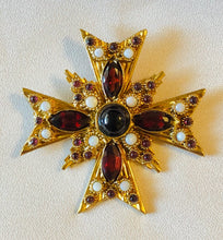 Load image into Gallery viewer, Garnet and Opal Cross Pendant / Brooch
