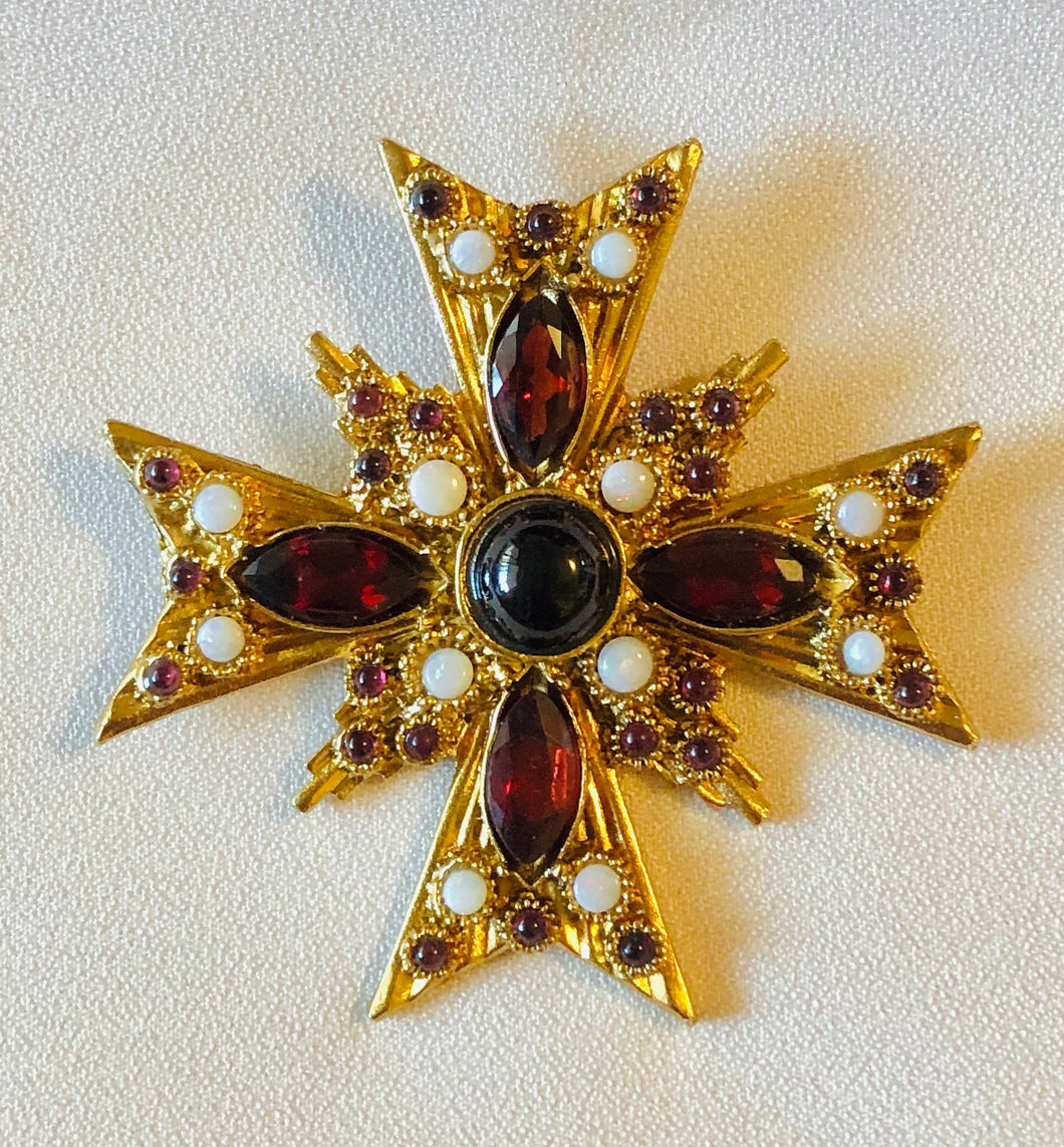 Garnet and Opal Cross Pendant / Brooch