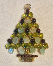 Load image into Gallery viewer, Peridot, Aventurine, Garnet and Moonstone Christmas Tree Brooch
