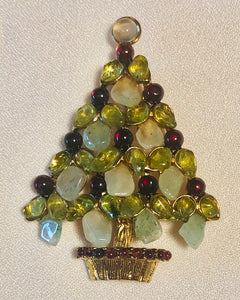 Peridot, Aventurine, Garnet and Moonstone Christmas Tree Brooch