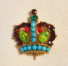 Load image into Gallery viewer, Garnet, Turquoise, Peridot and Coral Crown Brooch
