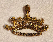 Load image into Gallery viewer, Genuine Moonstone, Garnet and Pearl Crown Brooch
