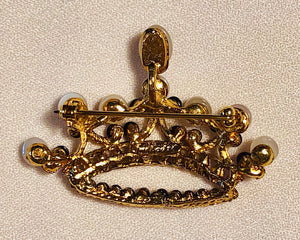 Genuine Moonstone, Garnet and Pearl Crown Brooch