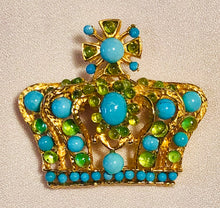 Load image into Gallery viewer, Turquoise and Peridot Crown Brooch
